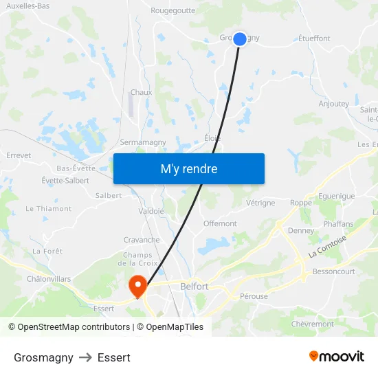 Grosmagny to Essert map