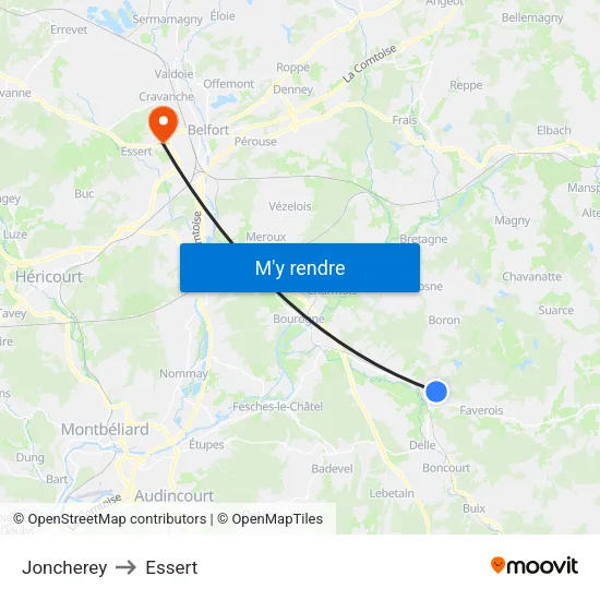 Joncherey to Essert map