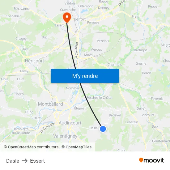 Dasle to Essert map