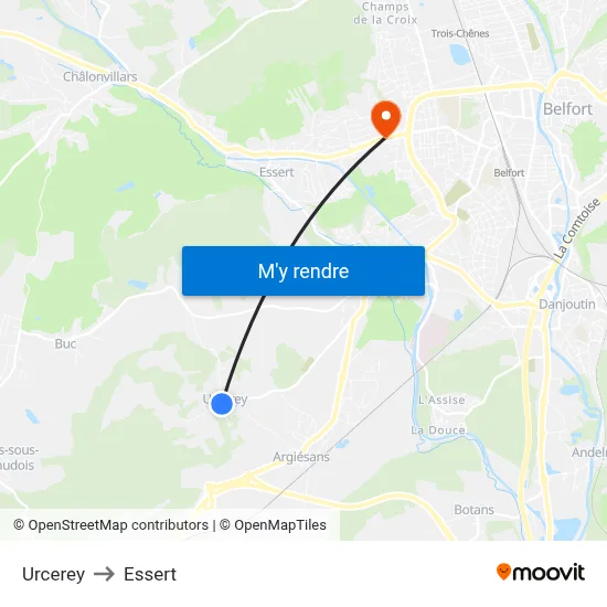 Urcerey to Essert map