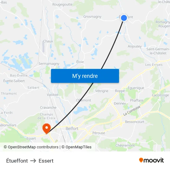 Étueffont to Essert map