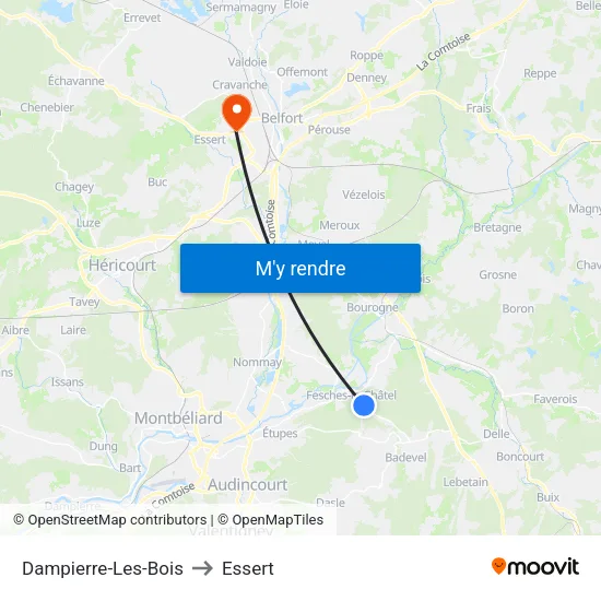 Dampierre-Les-Bois to Essert map