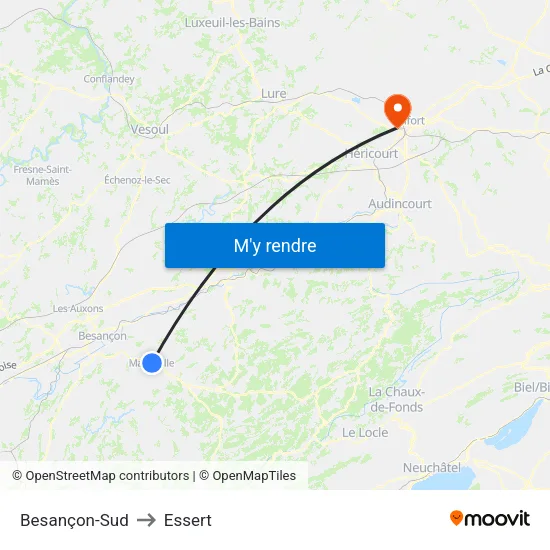Besançon-Sud to Essert map