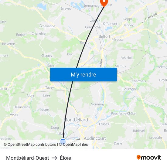 Montbéliard-Ouest to Éloie map