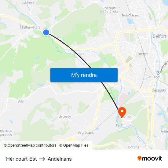 Héricourt-Est to Andelnans map