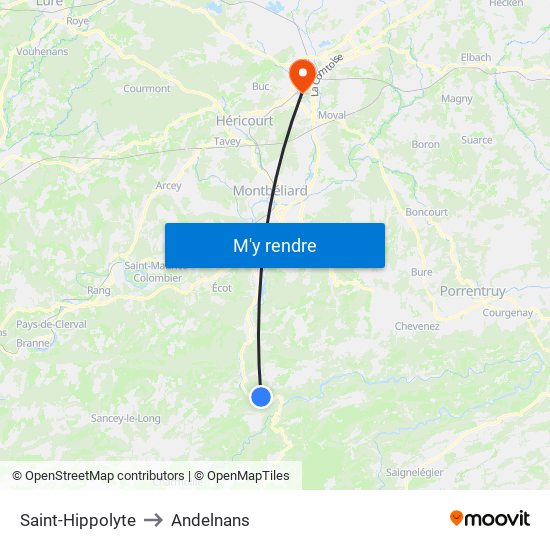Saint-Hippolyte to Andelnans map