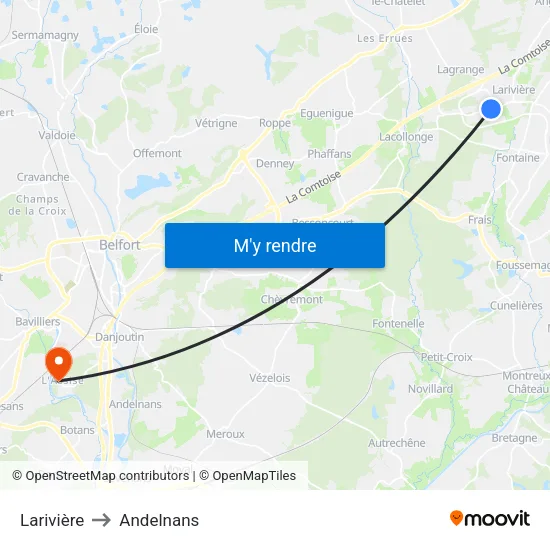 Larivière to Andelnans map