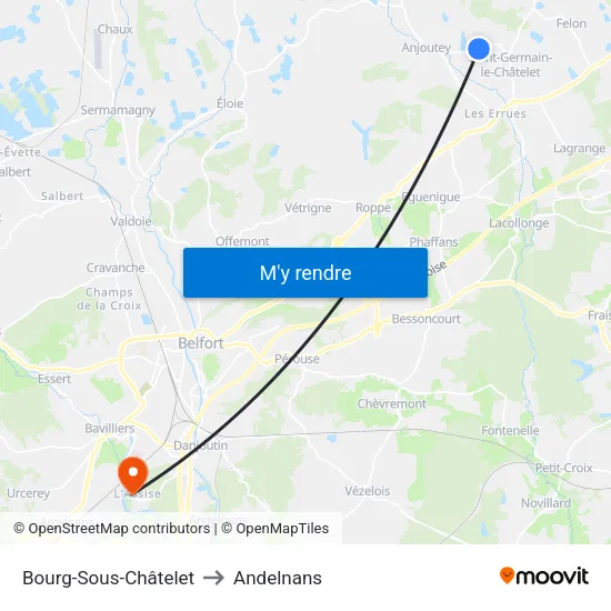 Bourg-Sous-Châtelet to Andelnans map