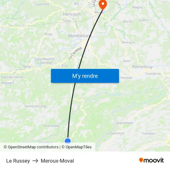 Le Russey to Meroux-Moval map