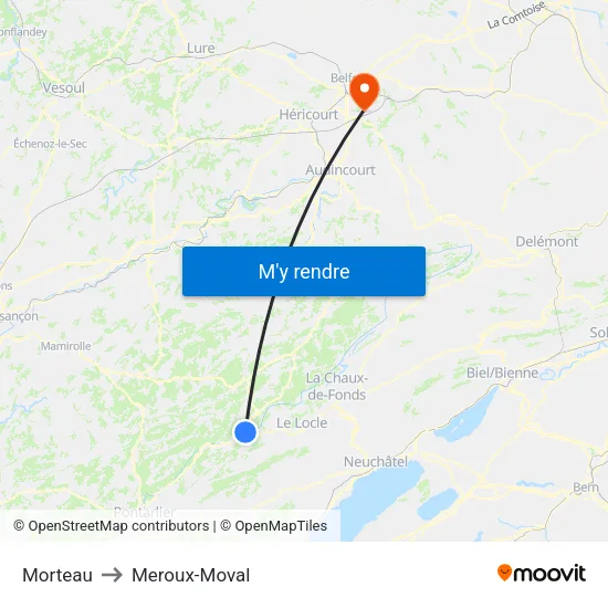 Morteau to Meroux-Moval map