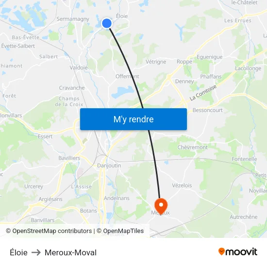 Éloie to Meroux-Moval map