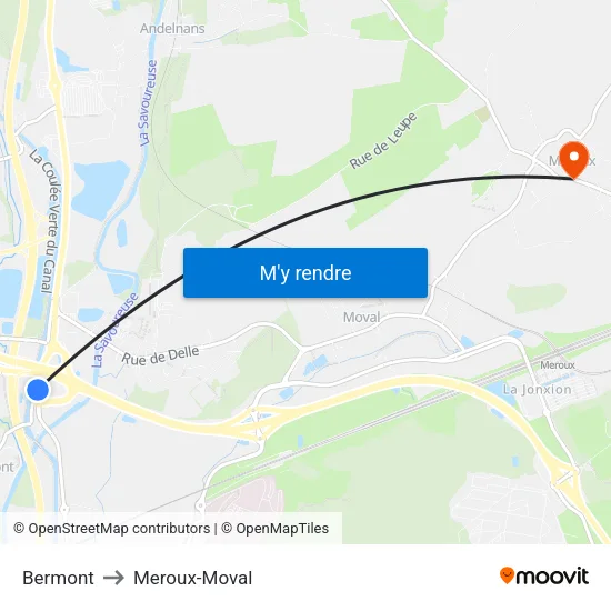 Bermont to Meroux-Moval map