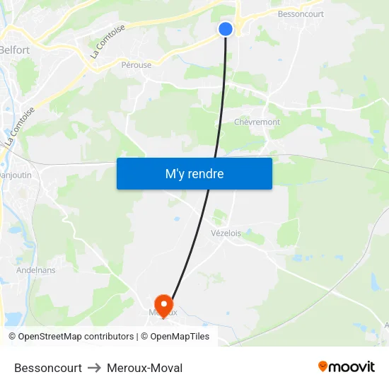 Bessoncourt to Meroux-Moval map