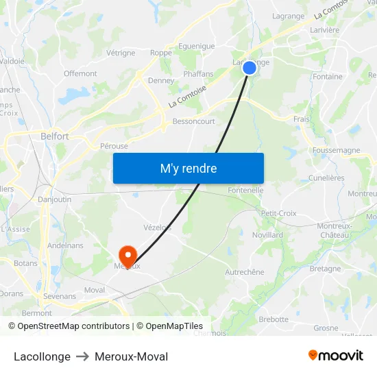 Lacollonge to Meroux-Moval map