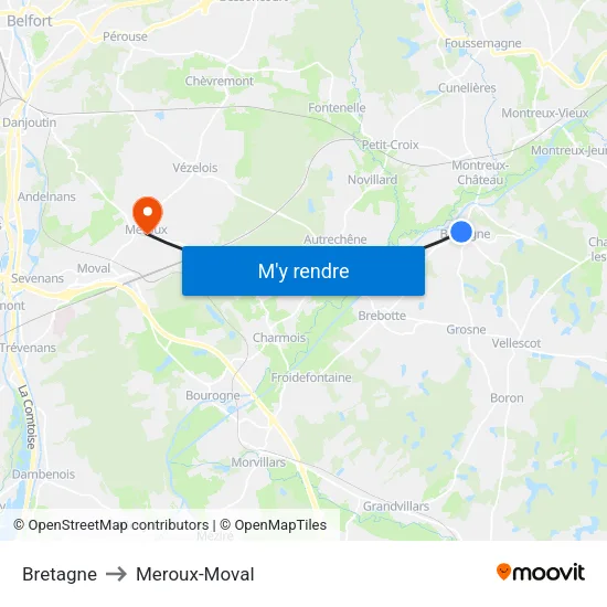 Bretagne to Meroux-Moval map