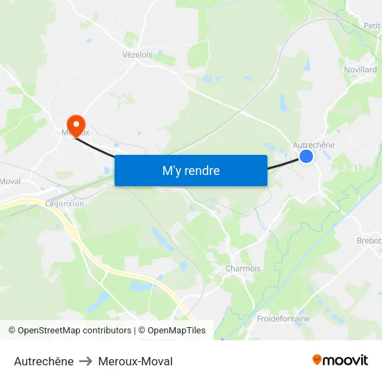 Autrechêne to Meroux-Moval map