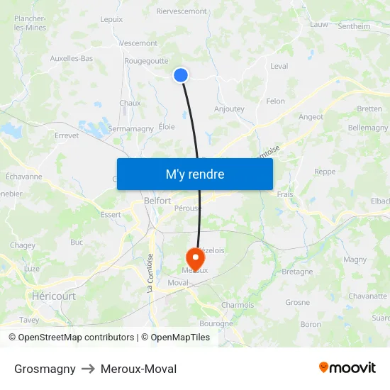 Grosmagny to Meroux-Moval map