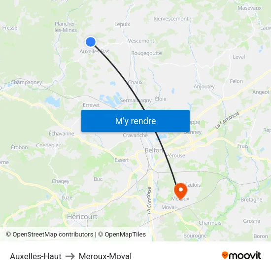 Auxelles-Haut to Meroux-Moval map