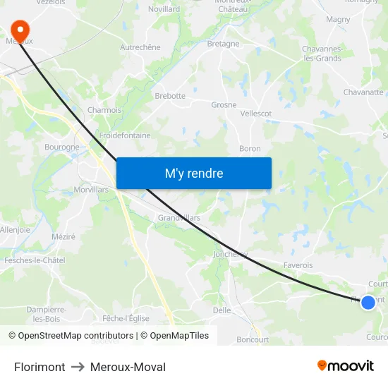 Florimont to Meroux-Moval map