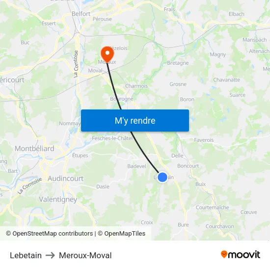 Lebetain to Meroux-Moval map
