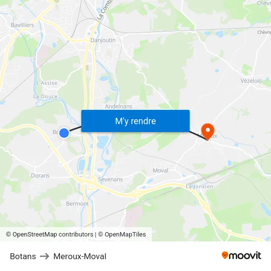 Botans to Meroux-Moval map
