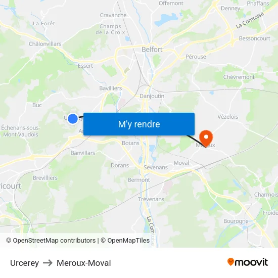 Urcerey to Meroux-Moval map