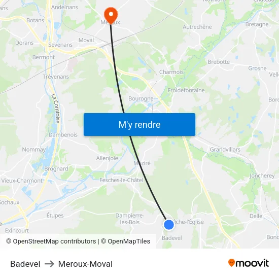 Badevel to Meroux-Moval map