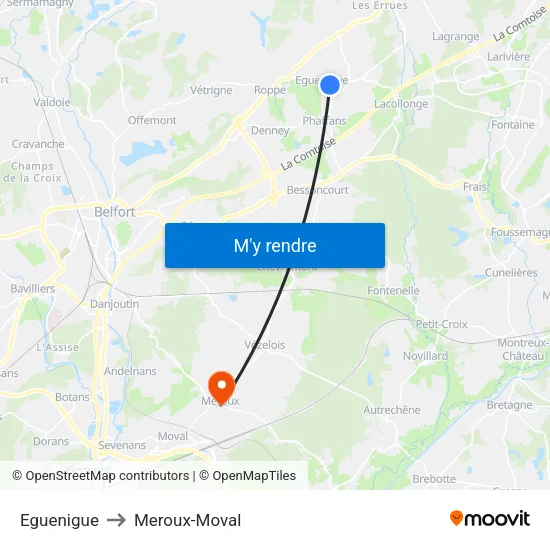 Eguenigue to Meroux-Moval map