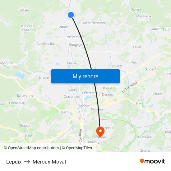 Lepuix to Meroux-Moval map