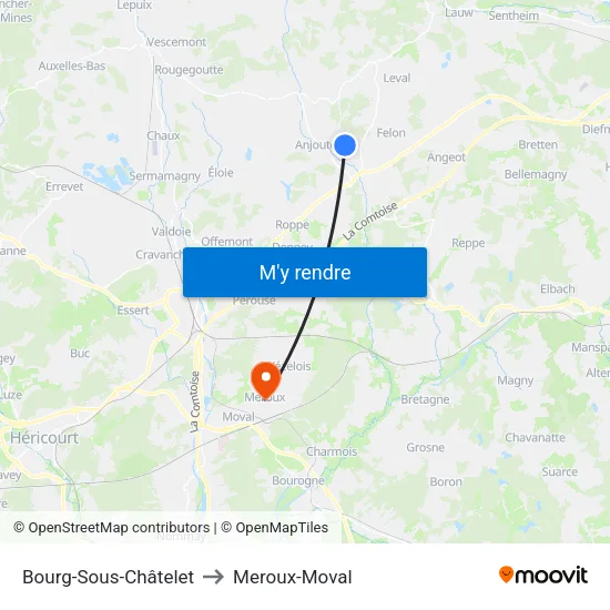 Bourg-Sous-Châtelet to Meroux-Moval map