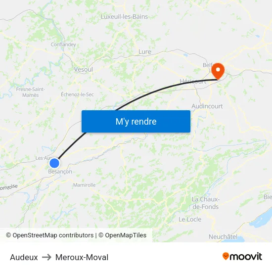 Audeux to Meroux-Moval map