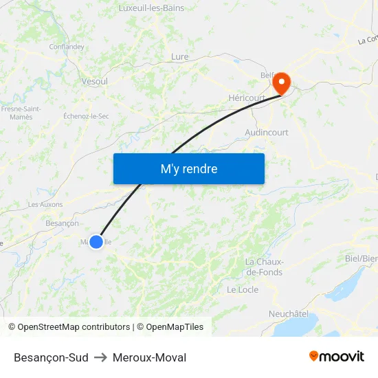 Besançon-Sud to Meroux-Moval map