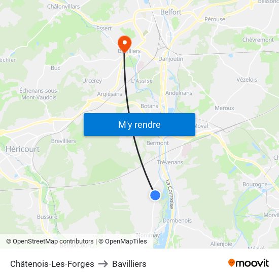 Châtenois-Les-Forges to Bavilliers map