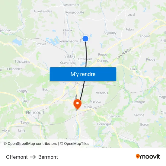 Offemont to Bermont map