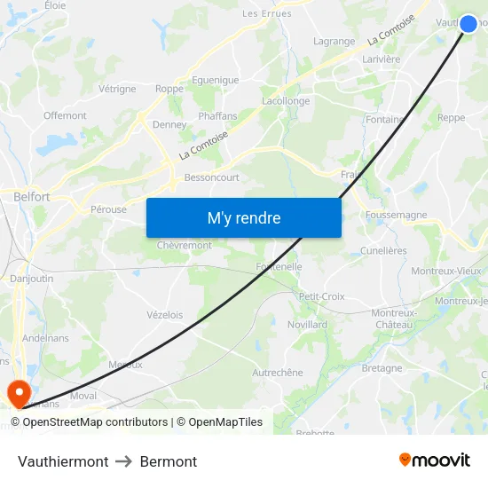 Vauthiermont to Bermont map