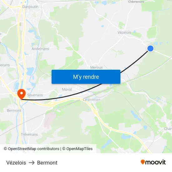 Vézelois to Bermont map