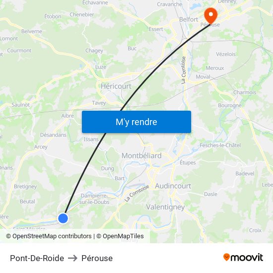 Pont-De-Roide to Pérouse map