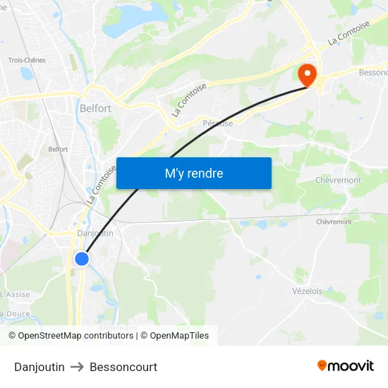 Danjoutin to Bessoncourt map
