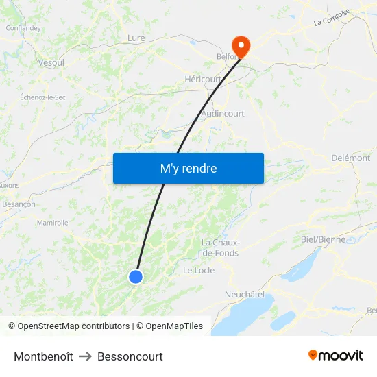 Montbenoît to Bessoncourt map