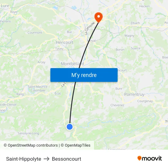 Saint-Hippolyte to Bessoncourt map