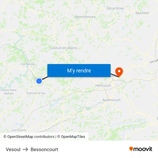 Vesoul to Bessoncourt map
