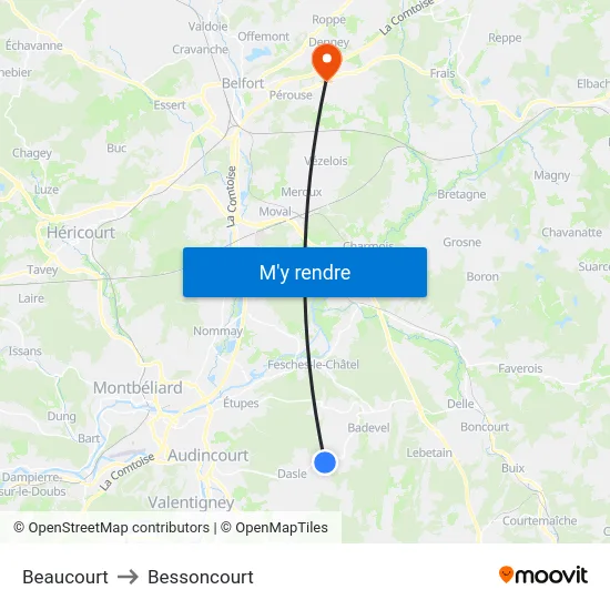 Beaucourt to Bessoncourt map
