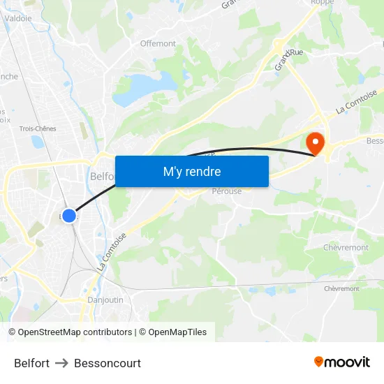 Belfort to Bessoncourt map