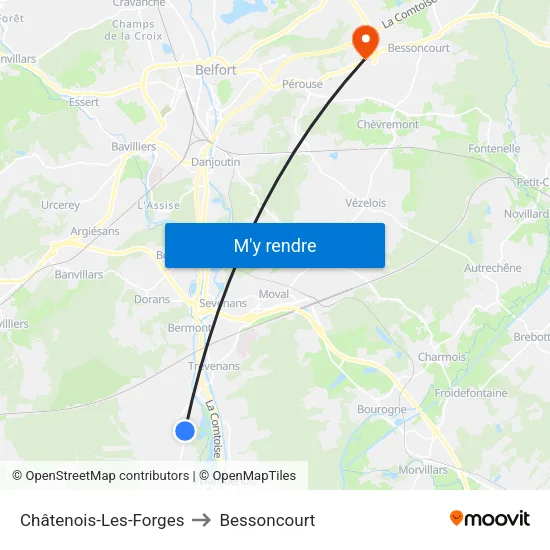 Châtenois-Les-Forges to Bessoncourt map