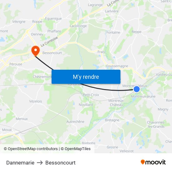 Dannemarie to Bessoncourt map