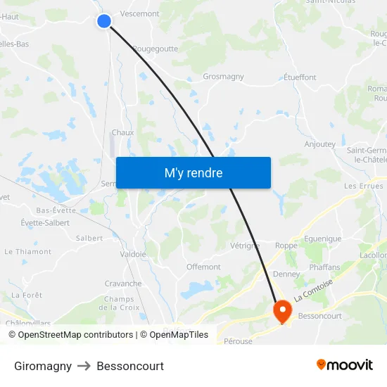 Giromagny to Bessoncourt map