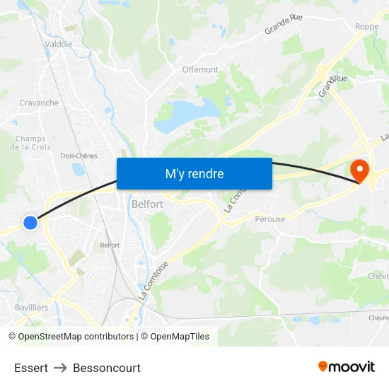 Essert to Bessoncourt map