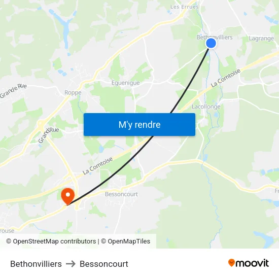 Bethonvilliers to Bessoncourt map