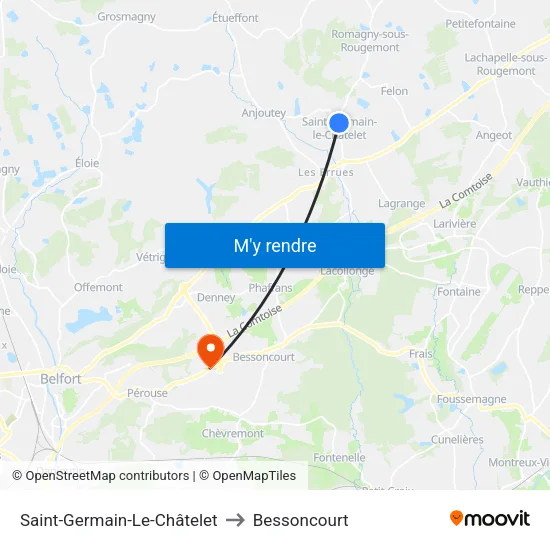 Saint-Germain-Le-Châtelet to Bessoncourt map