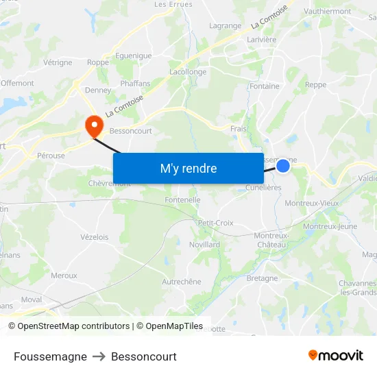 Foussemagne to Bessoncourt map